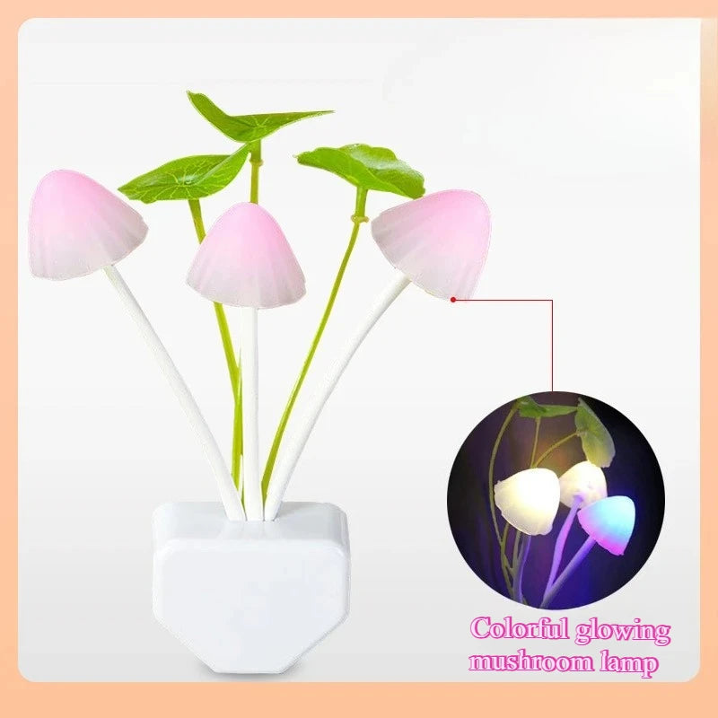 Novelty Mushroom Fungus Night Light EU & US Plug Light Sensor 220V 3 LED Colorful Mushroom Lamp Led Night Lights HIP