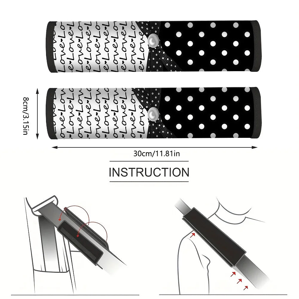 Love & Polka-Dot Car Seat Belt Cover – Polyester Shoulder Pad Seat Belt Cover HIP