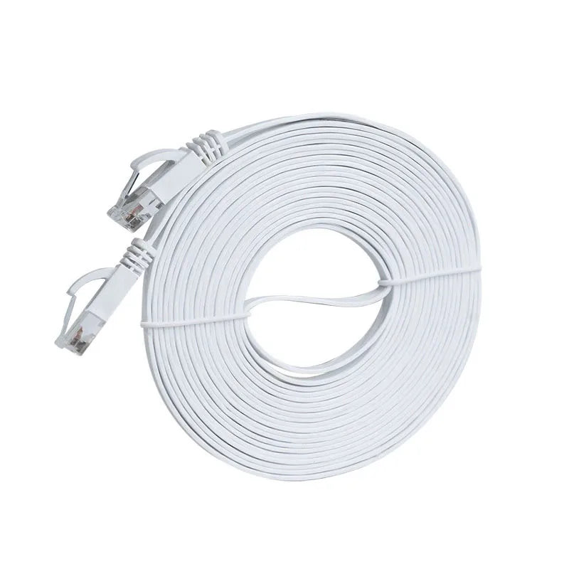 Flat Cat6 Ethernet Cable RJ45 Patch Cord 1000Mbps | SEamopar Ethernet Patch Cable HIP White 10m
