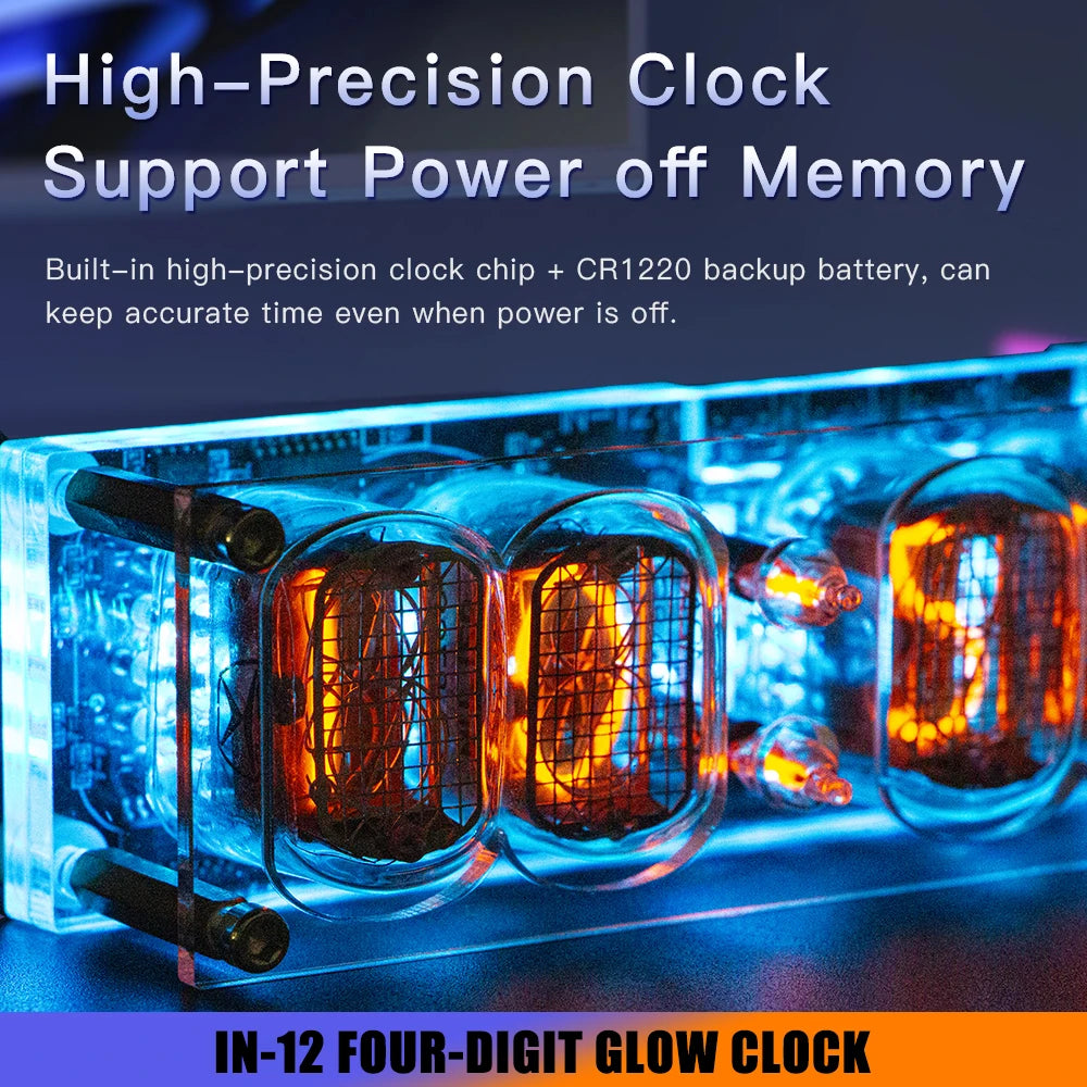 4-Digit IN-12 Nixie Glow Tube Desk Clock – Retro Ambient Light Nixie Tube Desk Clock HIP