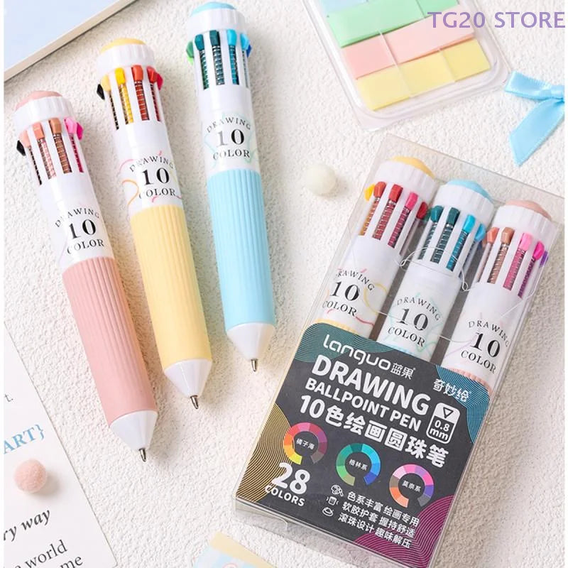 28-Color Multicolor Ballpoint Pen – 0.8mm Press Grip Writing Pen Multicolor Ballpoint Pen HIP