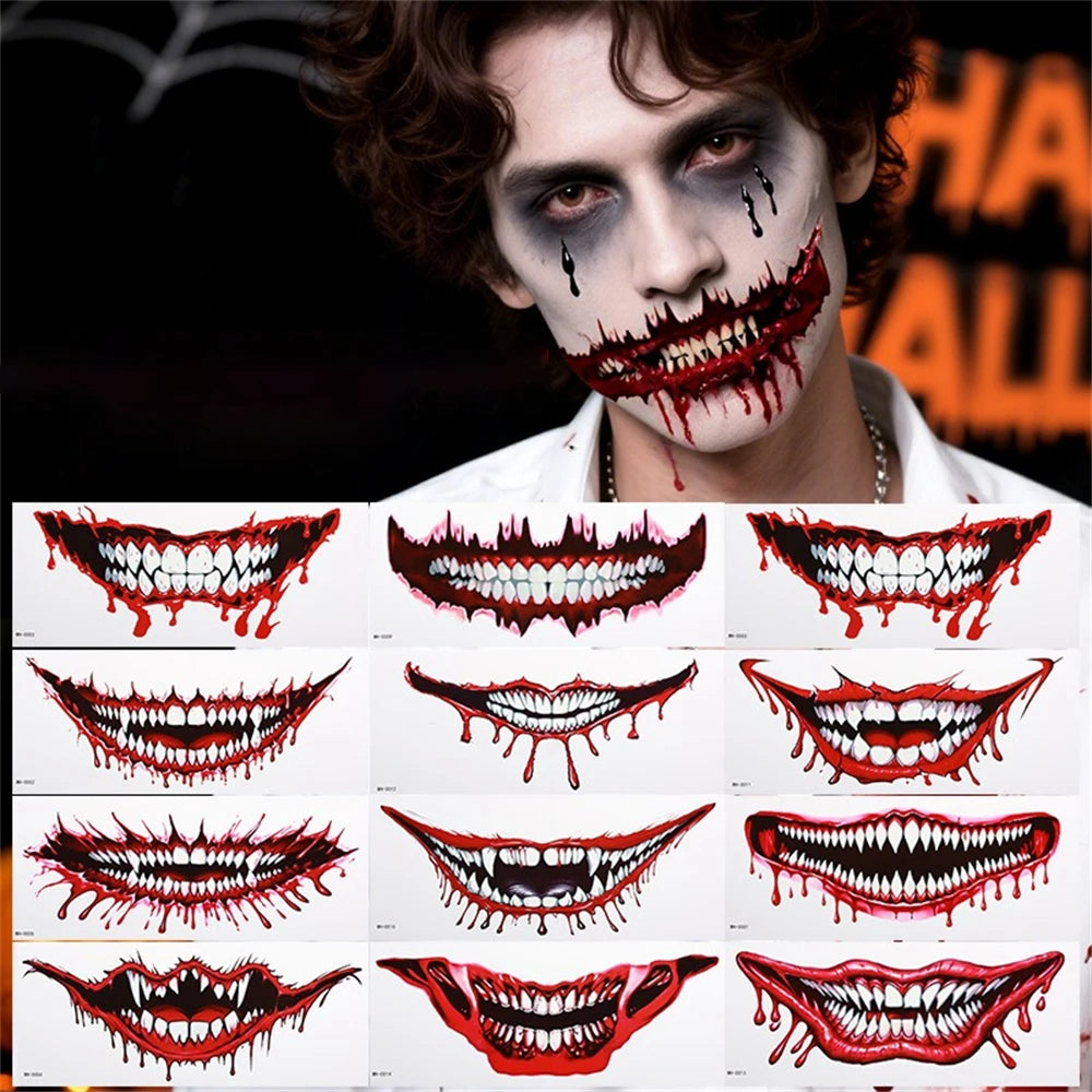 Big Mouth Tattoo Stickers 3D Creepy Lip & Body Decals for Party Makeup Horror DIY Fake Wounds & Scars For Halloween Party Tool HIP