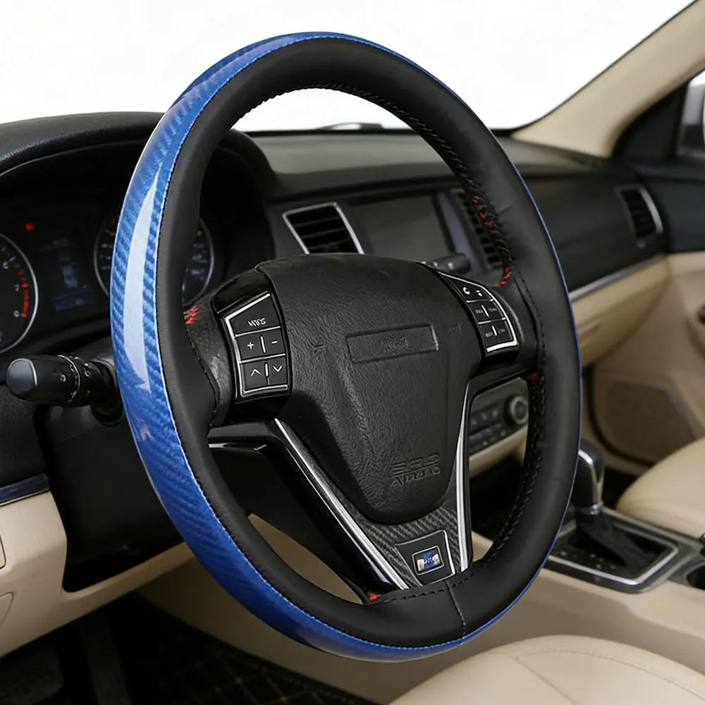 Carbon Fiber Leather Steering Wheel Cover – 38cm Universal Steering Wheel Cover HIP