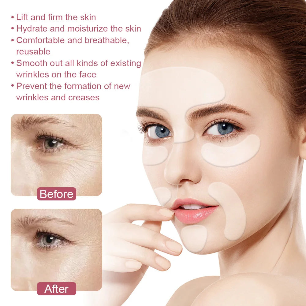 Silicone Face Anti Wrinkle Patches Forehead Wrinkle Patches Reusable Under Eye and Smile Line Patches Wrinkle Reduce for Women HIP