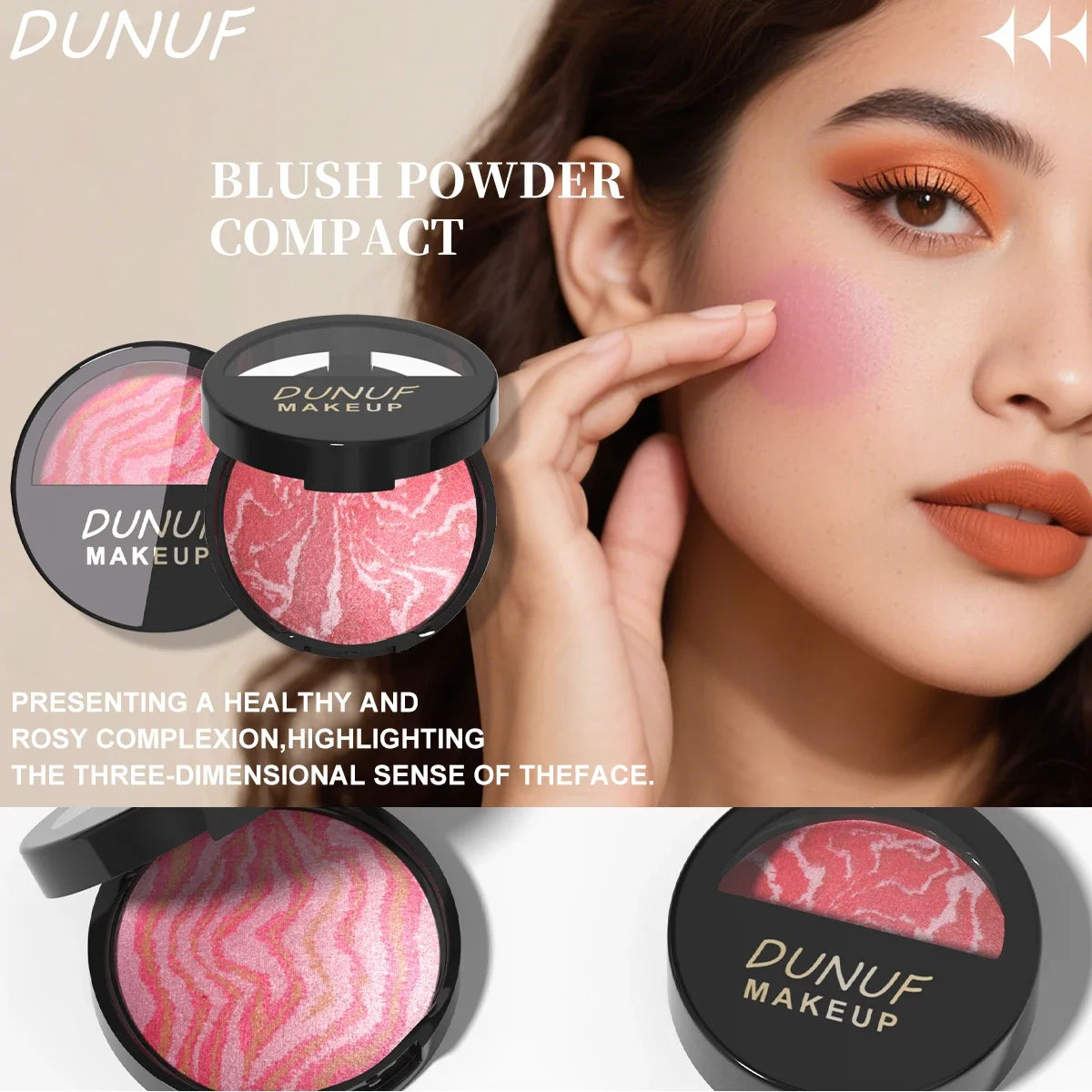 DUNUF 3-Color Baked Blush Palette – Waterproof & Long-Lasting Baked Blush Palette HIP