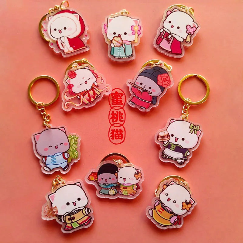 10-Pack Mitao Cat Kawaii Acrylic Keychain Pendants | Gift Set Acrylic Keychain Set HIP