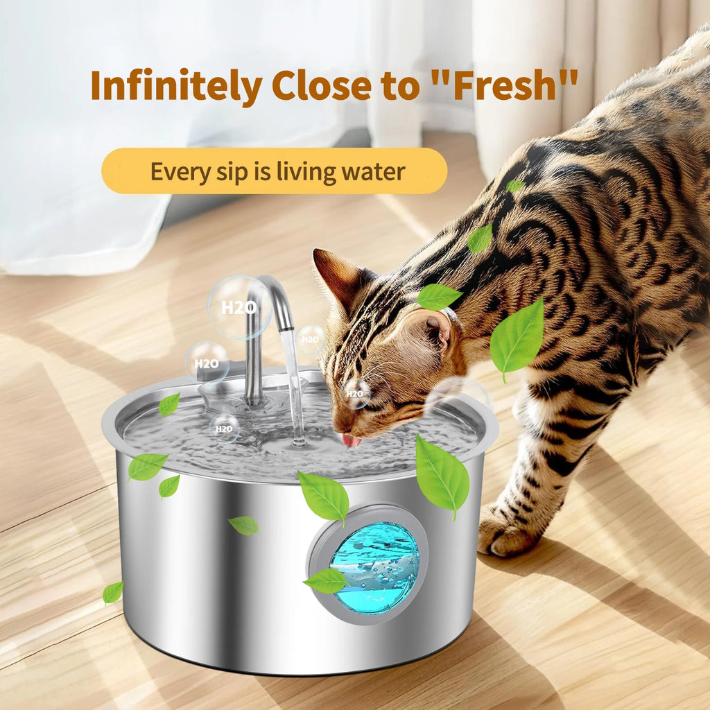 3.2L Cat Automatic Water Dispenser Smart Cat Fountain Pet Auto Water Feeder with Visible Window Dog Stainless Steel Water Bowl HIP