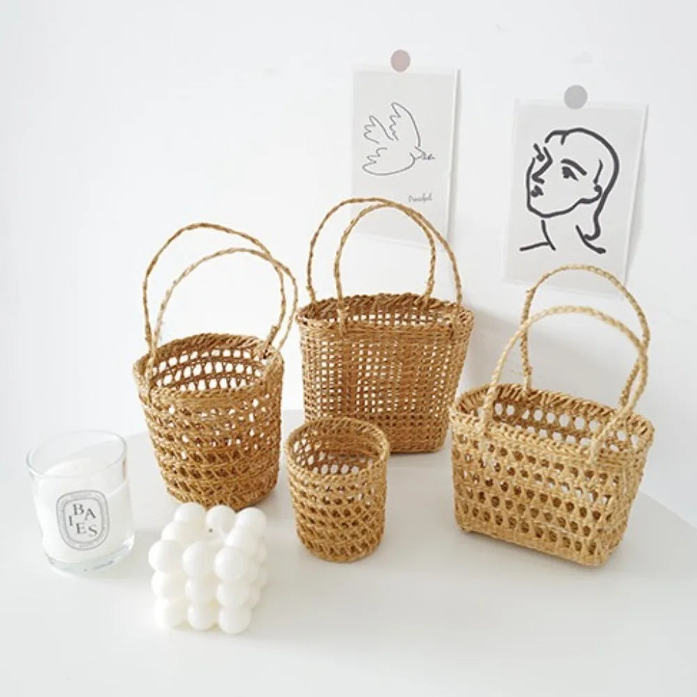 Handmade Straw Woven Basket with Handle – Multi-Use Woven Storage Basket HIP