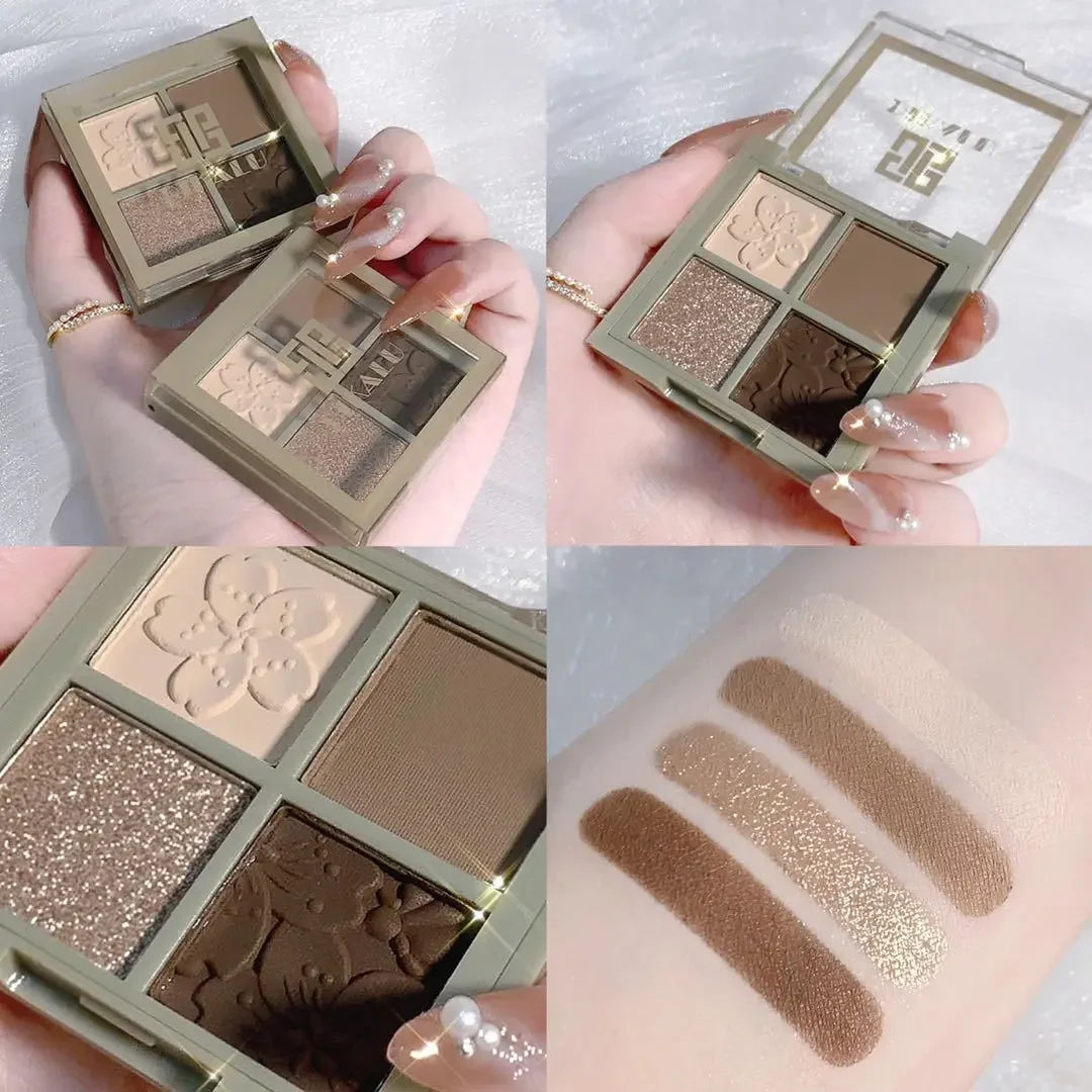 4 Colors Cool Toned Dark Eyeshadow Palette Black Smokey Palette Matte Glitter Waterproof Diablo Shimmer Nude Eye Pigment Makeup HIP 4Color Flower 01