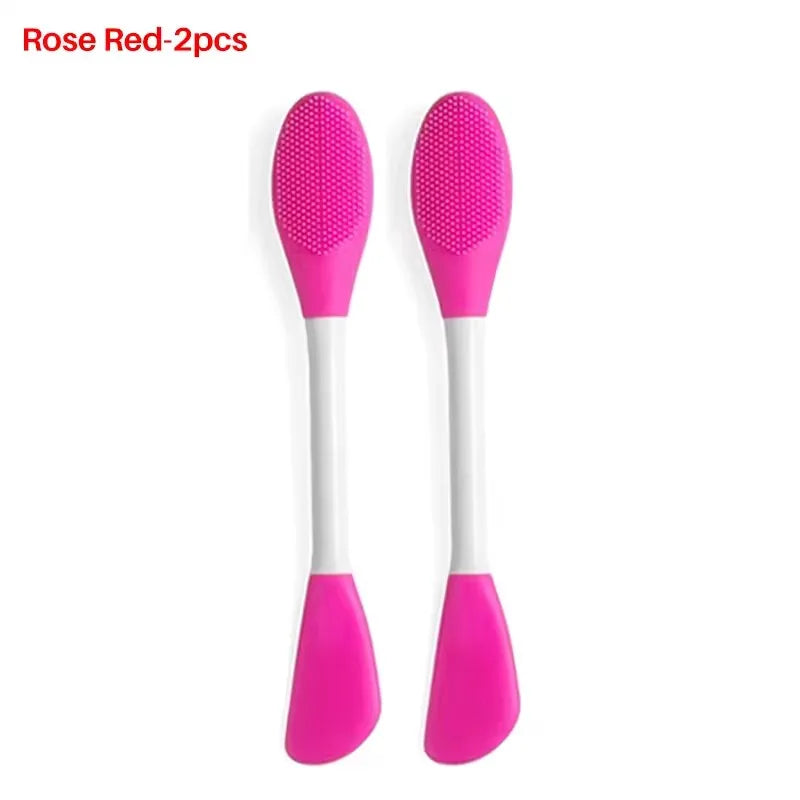 Silicone 2-in-1 Facial Cleansing & Mask Brush | Exfoliating Facial Cleansing Brush HIP C716-rose red 2pcs