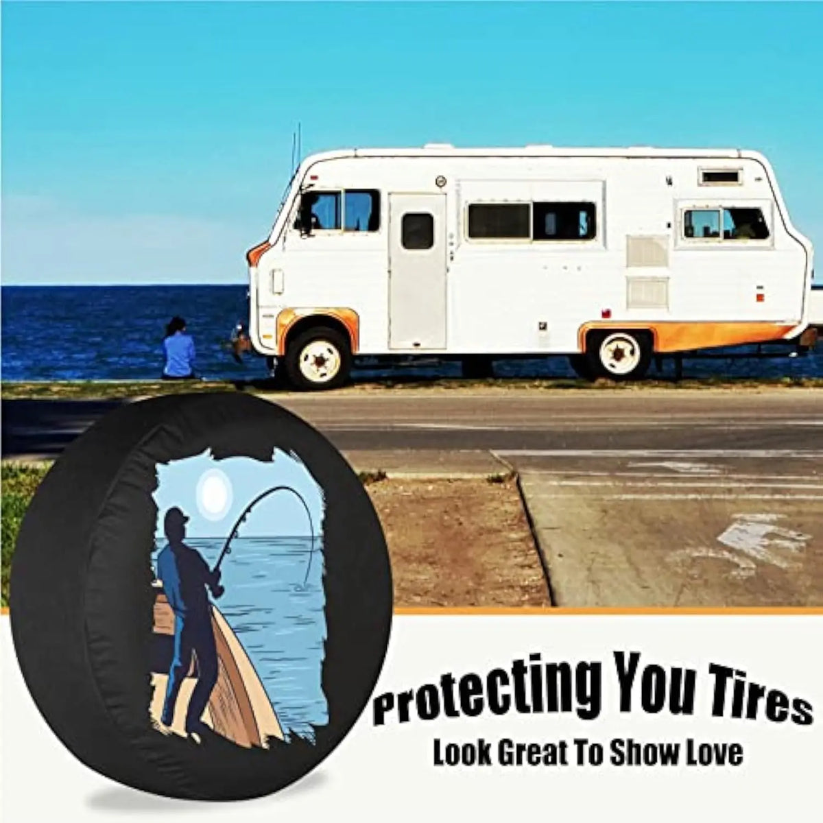 Fishing Man Silhouette Spare Tire Cover – SUV, RV & Trailer Spare Tire Cover HIP