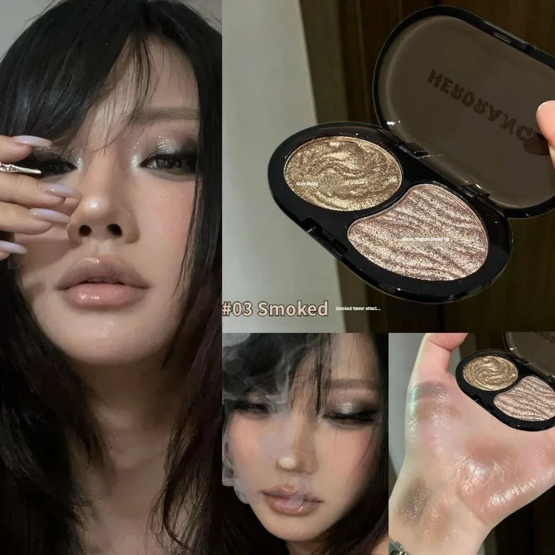 Two‑Tone Shimmer Eyeshadow Palette Pearlescent Pigmented Matte Glitter Eye Makeup Multi‑use Highlighter for Daily Smoky Eye Look HIP 03