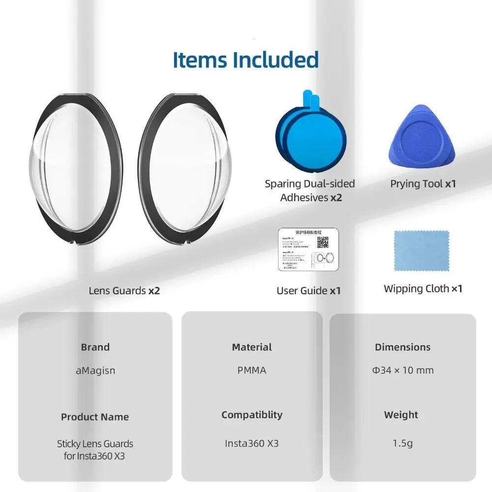 Dual Sticky Lens Guards Anti-Scratch Protector for Insta360 X3 Camera Lens Protector HIP