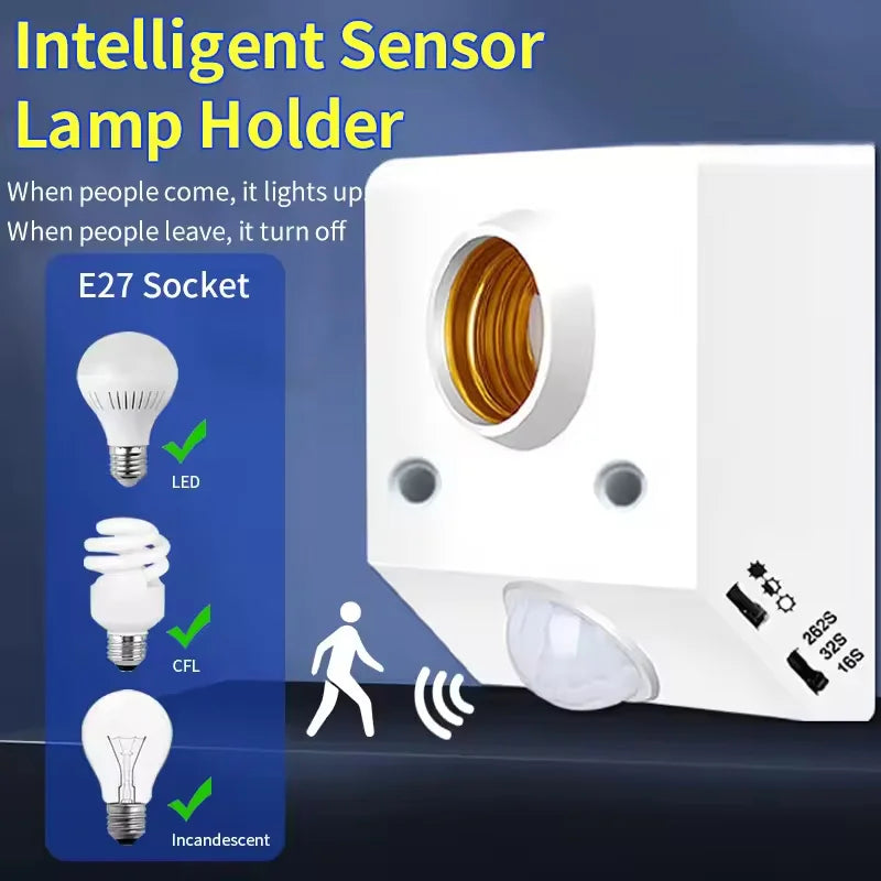 PIR Motion Sensor E27 Bulb Socket Adapter 100W 110–240V Motion Sensor Socket HIP