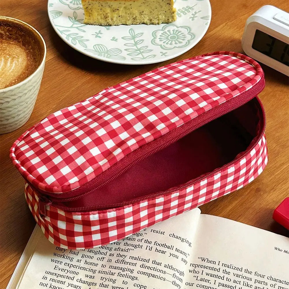 Red Plaid Pencil Case – Large Capacity Stationery Pouch Pencil Case Pouch HIP
