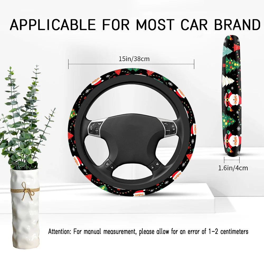 15" Christmas Steering Wheel Cover – Santa & Tree Design Steering Wheel Cover HIP
