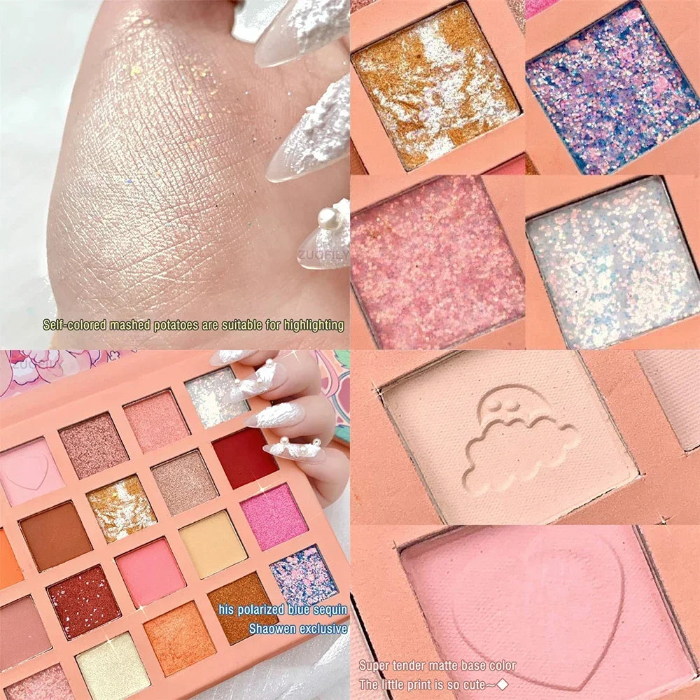 24 Colors Strawberry Girl Eyeshadow Palette Glitter Pearlescent Eyeshadow Waterproof Eye Pigment Plate Makeup Female Cosmetics HIP