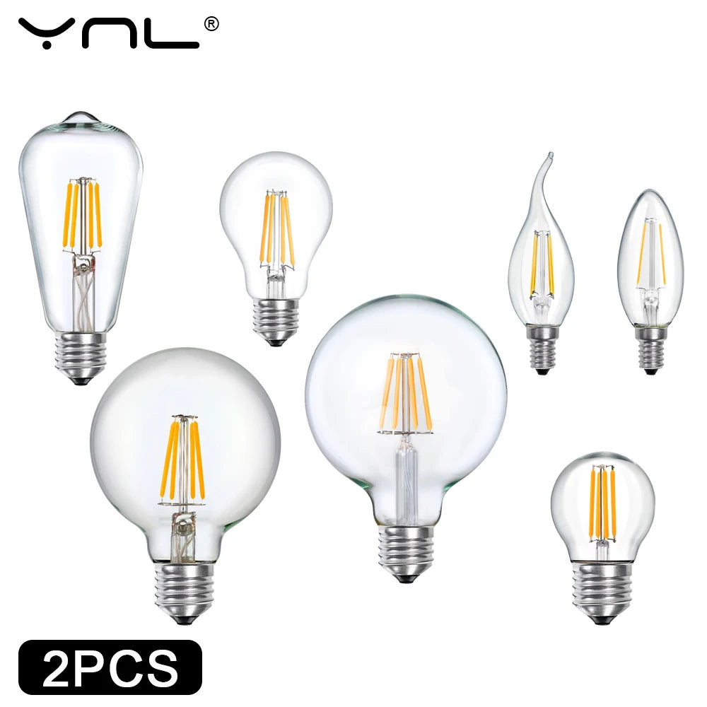 2-Pack Retro LED Edison Filament Bulbs E27 E14 – Vintage Warm Light LED Filament Bulb HIP