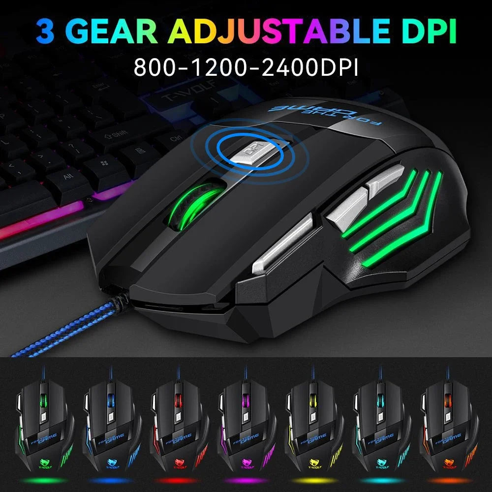 KEBIDUMEI 7-Button RGB Wired Gaming Mouse 2400 DPI Ergonomic Wired Gaming Mouse HIP