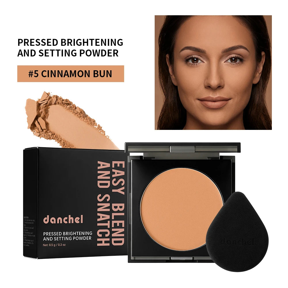 Matte Full Coverage Pressed Powder Foundation With Puff Applicator Waterproof 24H Fresh Wear Weightless Oil Control Cosmetics HIP 5Cinnamon Bun