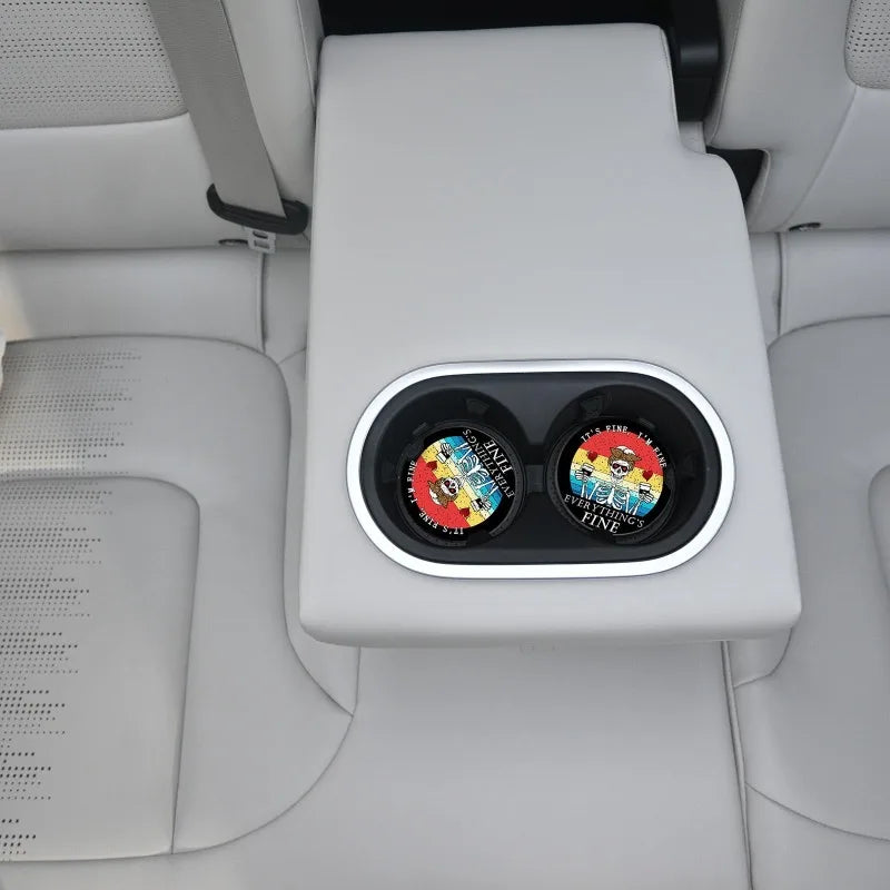 2-Pack Retro Skeleton Car Cup Holder Coasters – 2.56" Car Cup Holder Coasters HIP