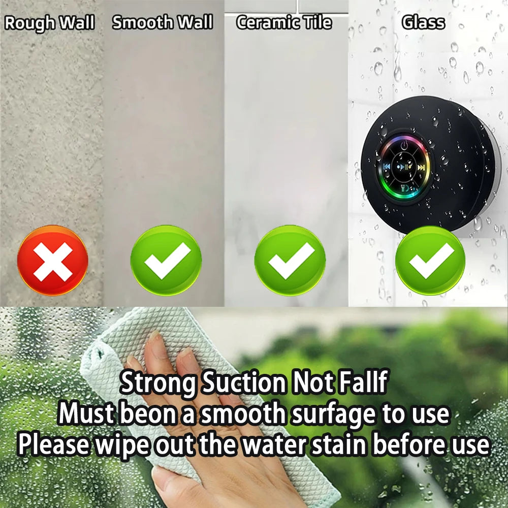 SEamopar IPX4 Waterproof Bluetooth Speaker – Suction Cup & LED Portable Bluetooth Speaker HIP
