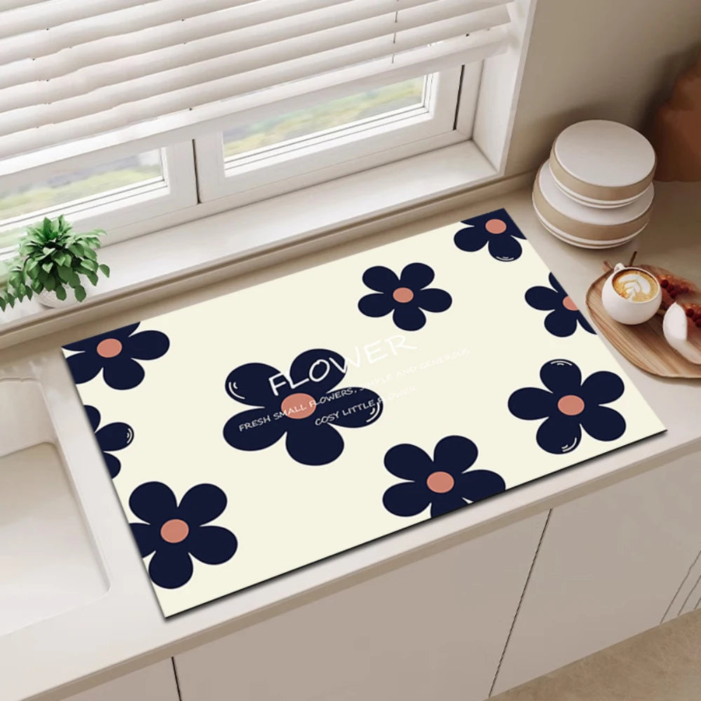 Diatom Mud Kitchen Drying Mat – Absorbent Anti-Slip Floral Kitchen Drying Mat HIP 6 20x30cm