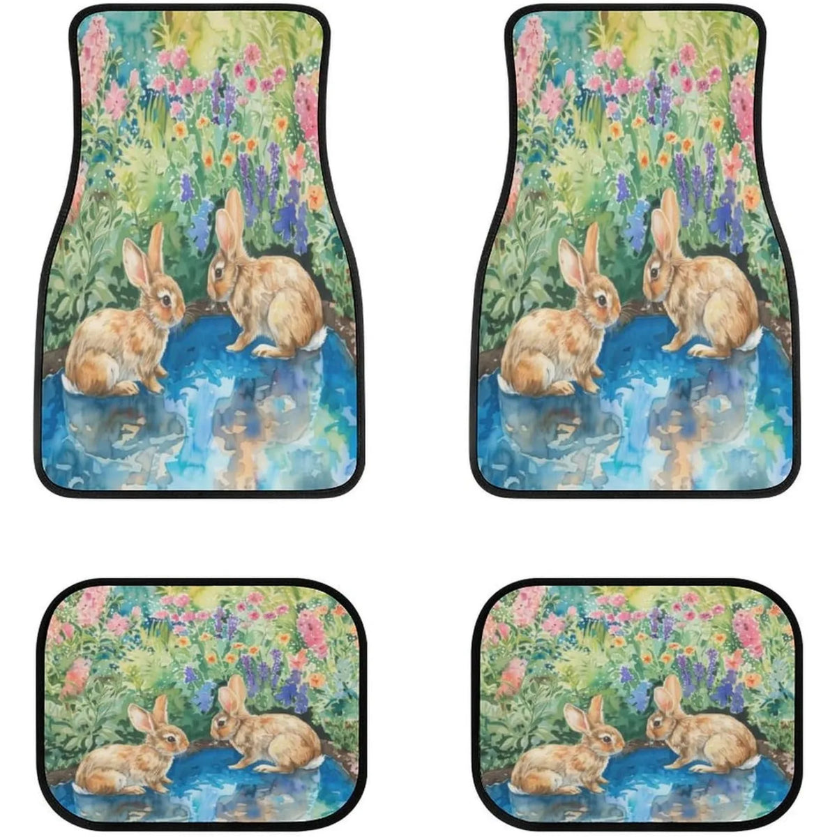 Watercolor Bunnies Car Floor Mats – 4-Piece Universal Set Car Floor Mats HIP 1