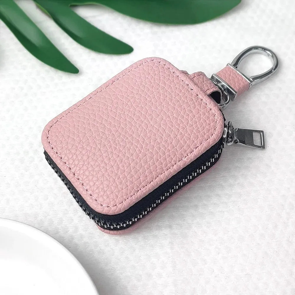Leather AirPods Case Bag with Keychain – Lychee Zipper Pouch Earphone Storage Case HIP