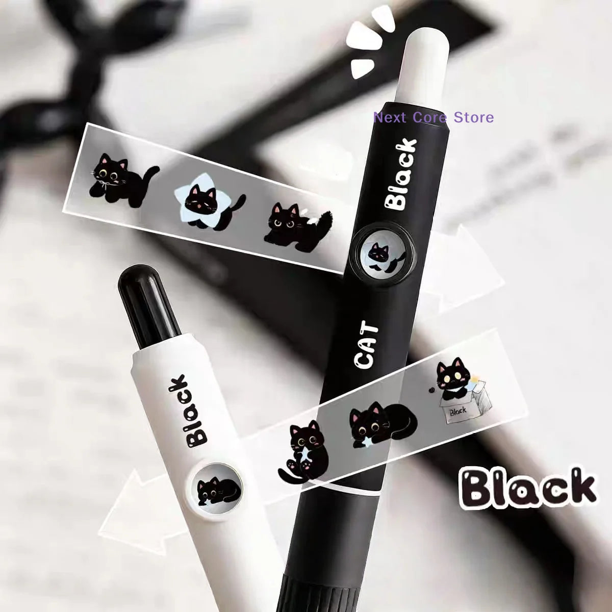 4-Pack Kawaii Cat Gel Pens 0.5mm Quick-Dry Black Ink | Cute Stationery Gel Pen Set HIP