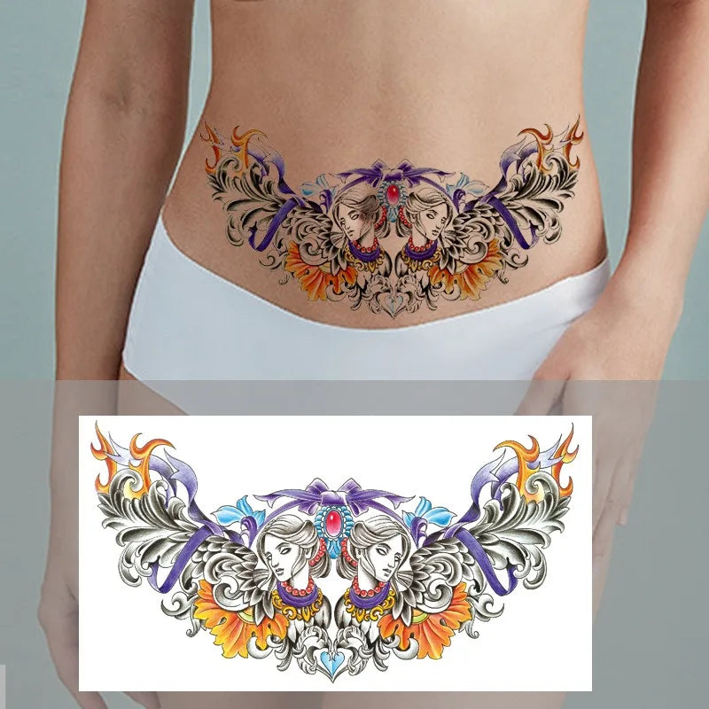 Waterproof Temporary Tattoo Sticker Big Chest Beauty Flower Fashion Colorful Butterfly Gem Diamond Art Fake Waist Tattoos Woman HIP 24
