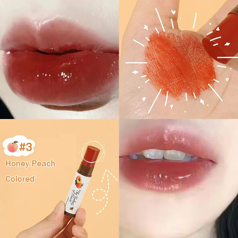 1Pc Fruity Lip Balm Moisturizing Lip Gloss Nature Nourishing Temperature Change Colors Lipstick Cute Jelly Tinted Lip Care Gifts HIP 02HoneyPeach Colored