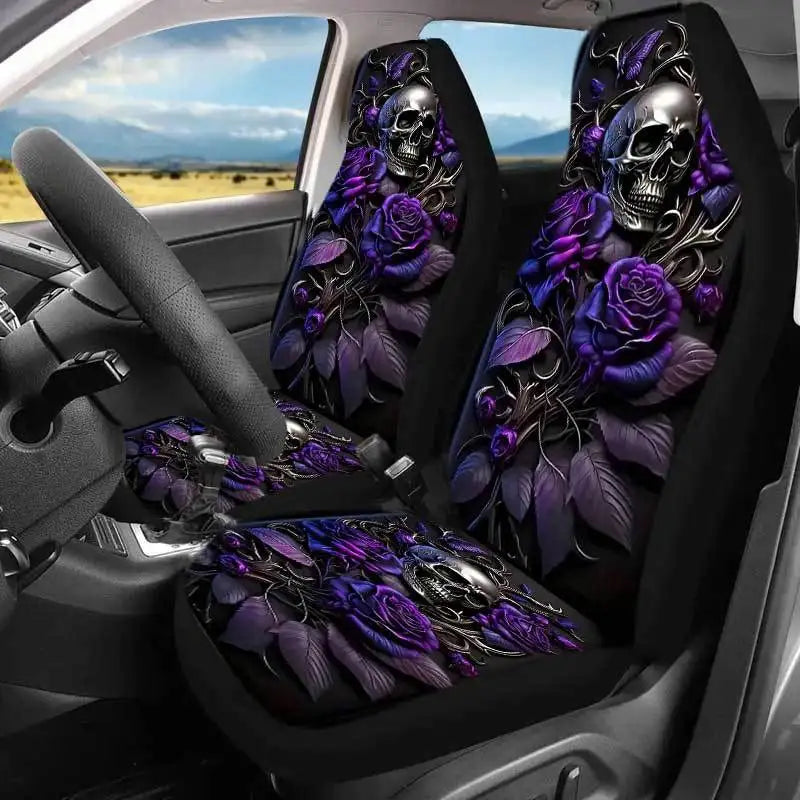 Purple Skull Rose Car Seat Covers – 2-Pack Front Protectors Car Seat Covers HIP 1