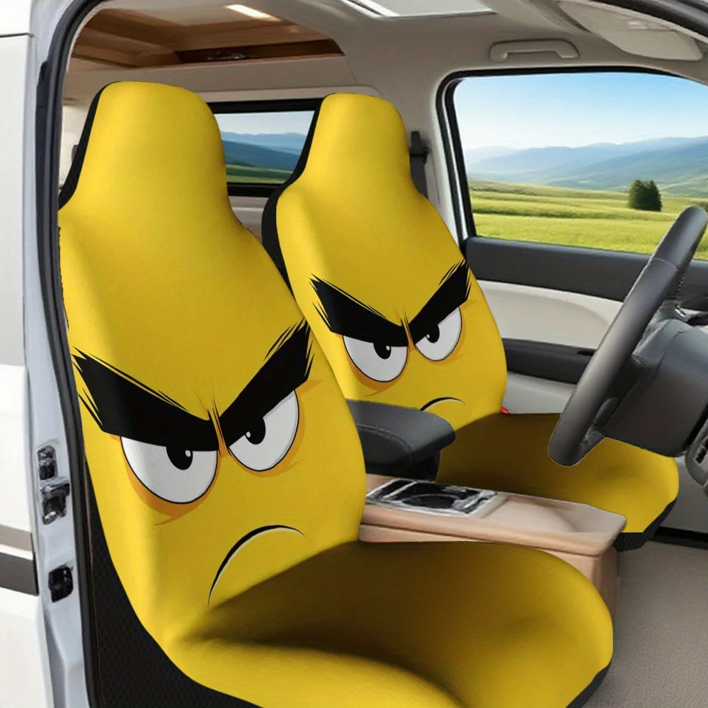 2-Piece Cartoon Angry Face Car Seat Covers | All Seasons Car Seat Cover Set HIP