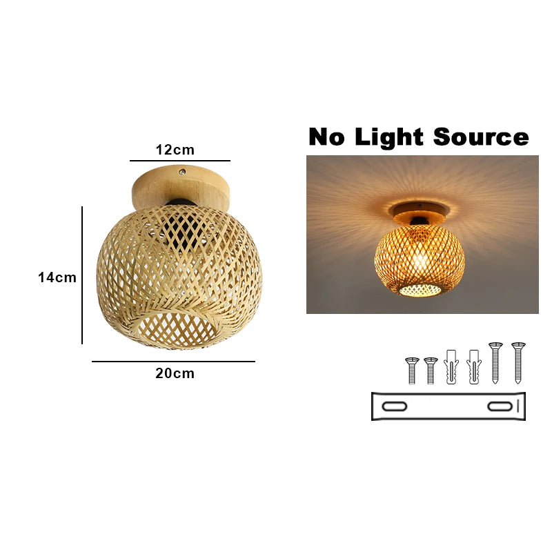 Retro Bamboo Woven Ceiling Light – E27 Decorative Lamp Bamboo Ceiling Light HIP 20cm
