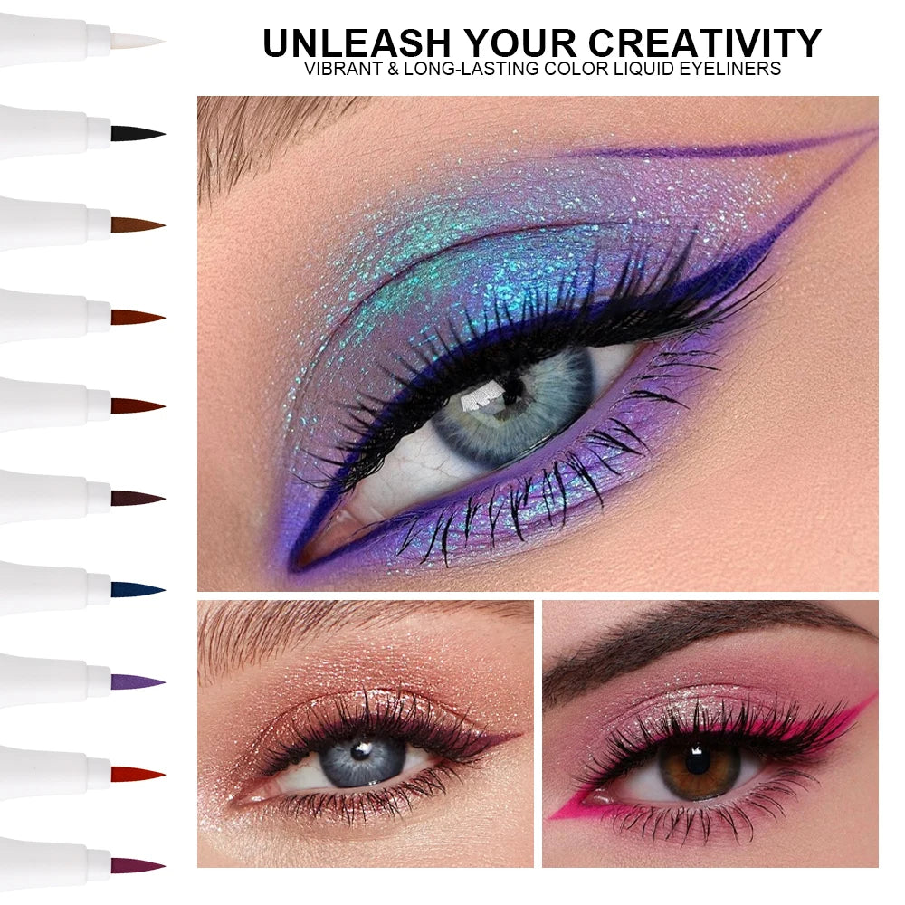 10 Colors Cute Kitten Colored Liquid Eyeliner Pen Quick-Dry Waterproof Eye Liner for Beginners Vibrant Long-Lasting Eye Makeup HIP