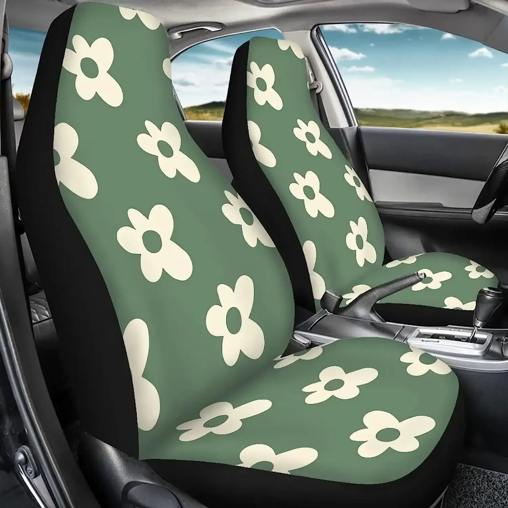 Floral Car Seat Covers 2-Pack – Green Groovy Flower Design Car Seat Covers HIP