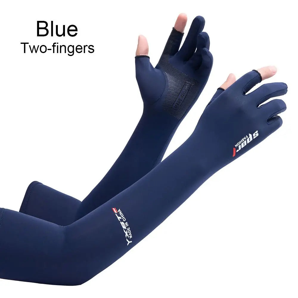 Ice Silk Arm Sleeves – UV Sun Protection for Outdoor Sport UV Arm Sleeves HIP Blue Two-fingers