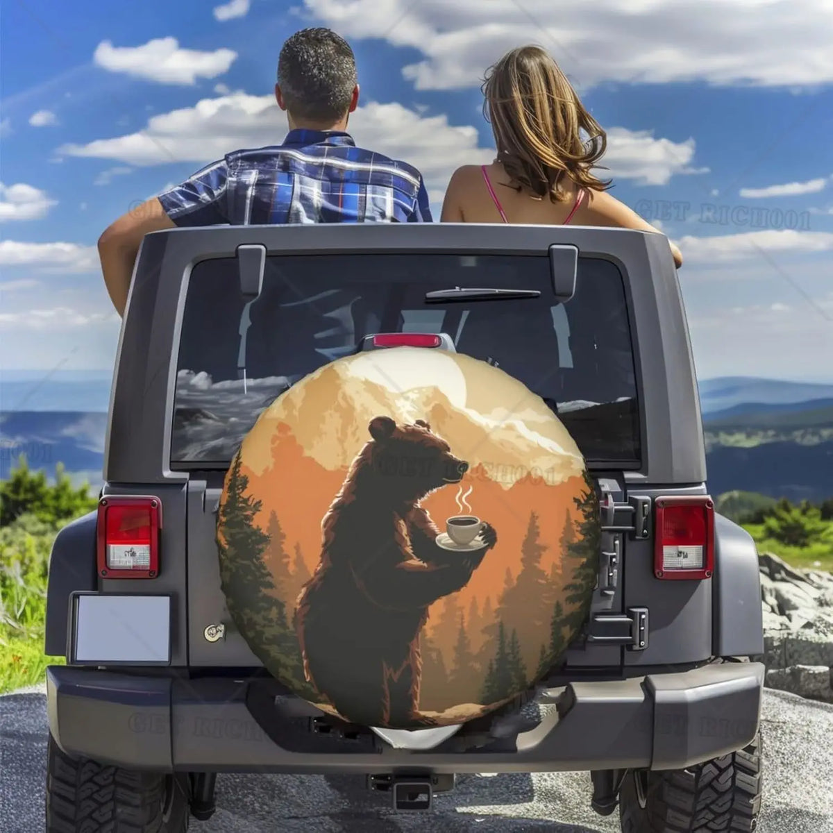 Sunset Bear Spare Tire Cover – Waterproof Universal RV Truck Spare Tire Cover HIP