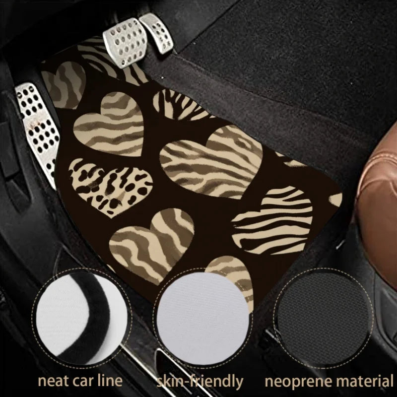 Set of 4 Non-Slip Zebra Print Heart Car Floor Mats | HIP Car Floor Mats HIP