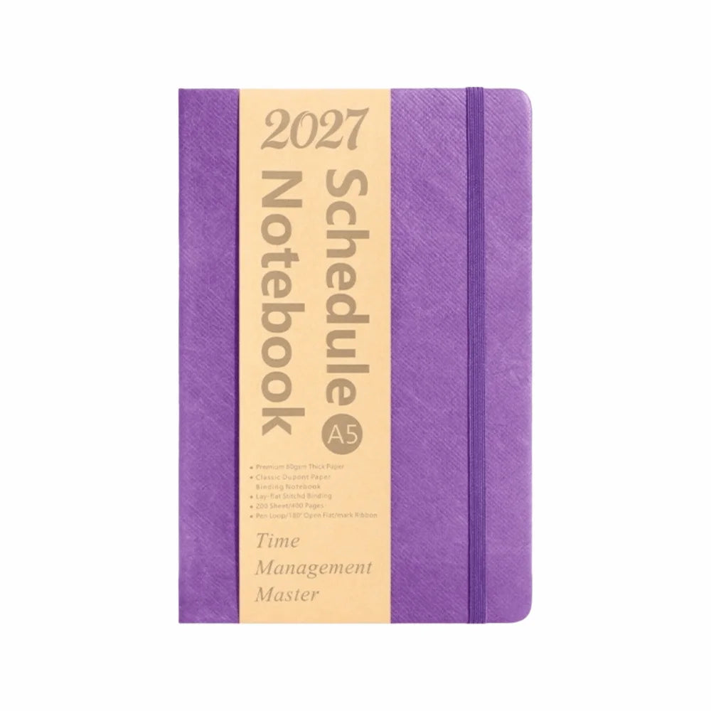 2027 A5 PU Leather Planner Notebook – Daily & Monthly Planner Notebook HIP Purple