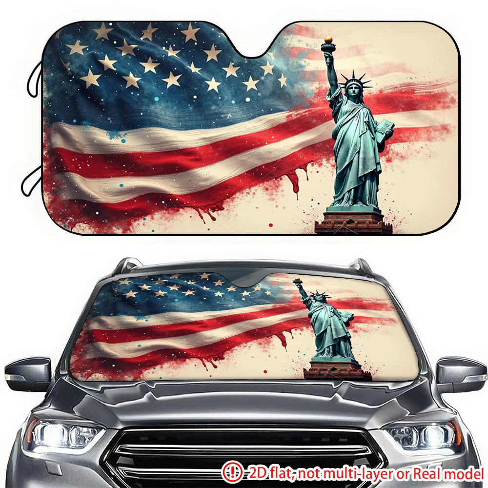 Patriotic Car Sunshade – Vintage Flag & Statue of Liberty Car Windshield Sunshade HIP M