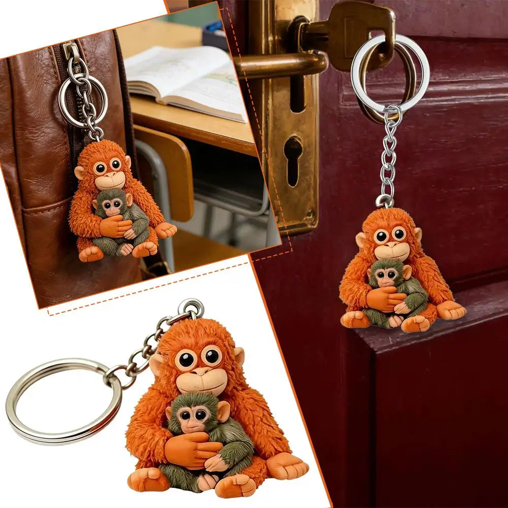 Orangutan Plush Keychain Simulation Monkey Toy Bag Pendant Furry Animal Keyring Realistic Ape Doll For Car Keys Backpack Decor HIP