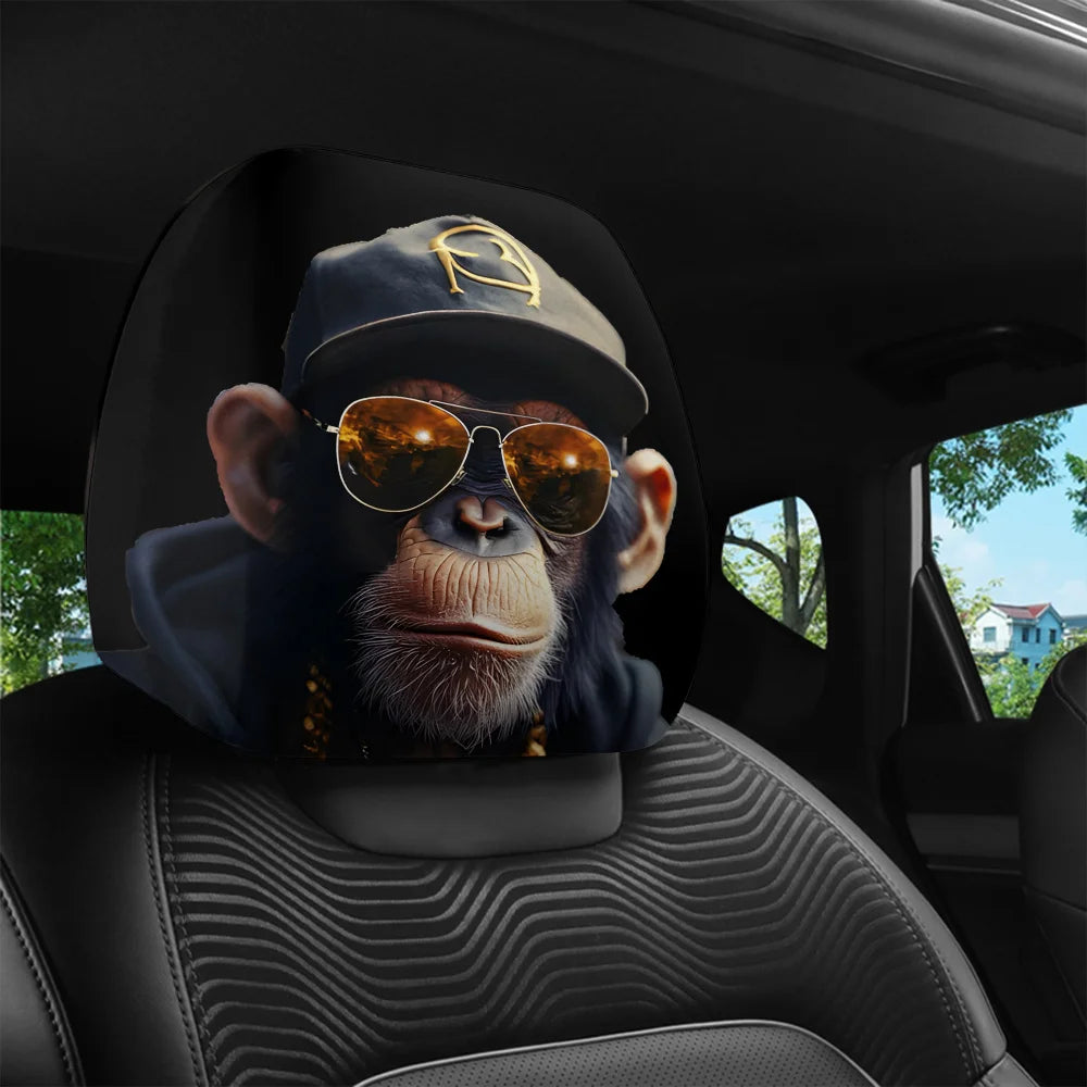 2-Pack Hip-Hop Monkey Print Car Headrest Covers – Universal Fit Car Headrest Covers HIP