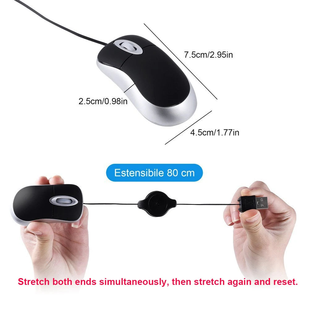 OULLX Mini USB Optical Mouse – Retractable Cable, 1000 DPI Wired Optical Mouse HIP