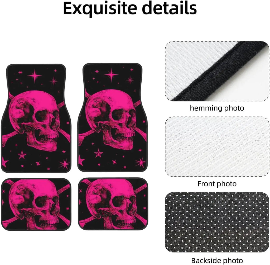 Hot Pink Skull Car Floor Mats – 4-Piece All-Weather Set Car Floor Mat Set HIP