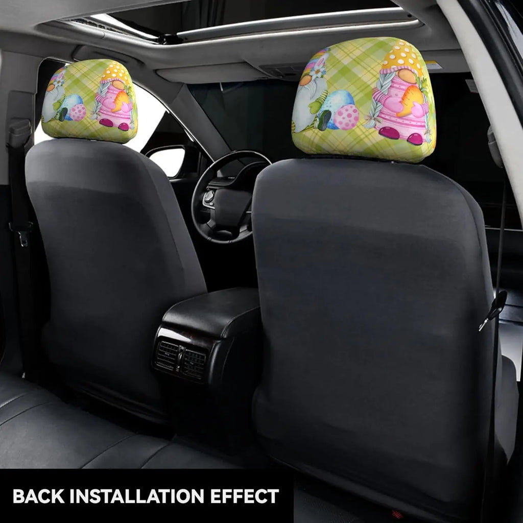 2-Pack Easter Gnome Gingham Car Headrest Covers | Universal Fit Car Headrest Cover HIP