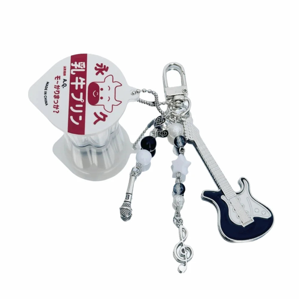 Japanese Pudding Keychain – Retro Boho Beads Charm Pendant Novelty Keychain HIP Guitar Style