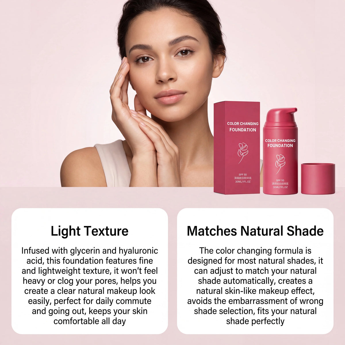 Color Changing Foundation SPF50 – Hydrating & Long-Wearing Color Changing Foundation HIP