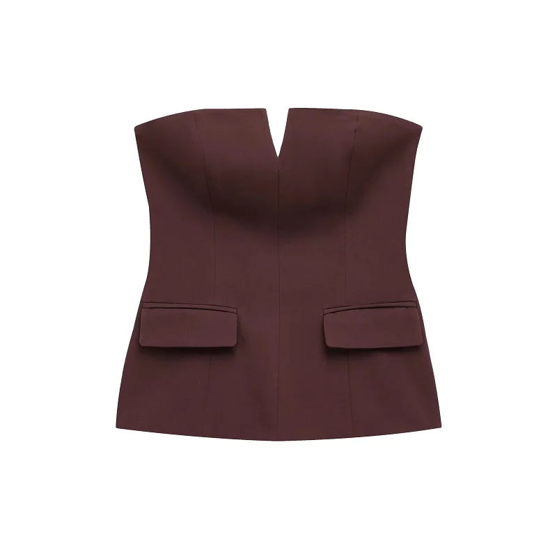 MUJER off Shoulder Tube Top Women Sexy Strapless Crop Top Woman Fashion Backless Short Tops for Women Spring Bustier Vest Top HIP brown M